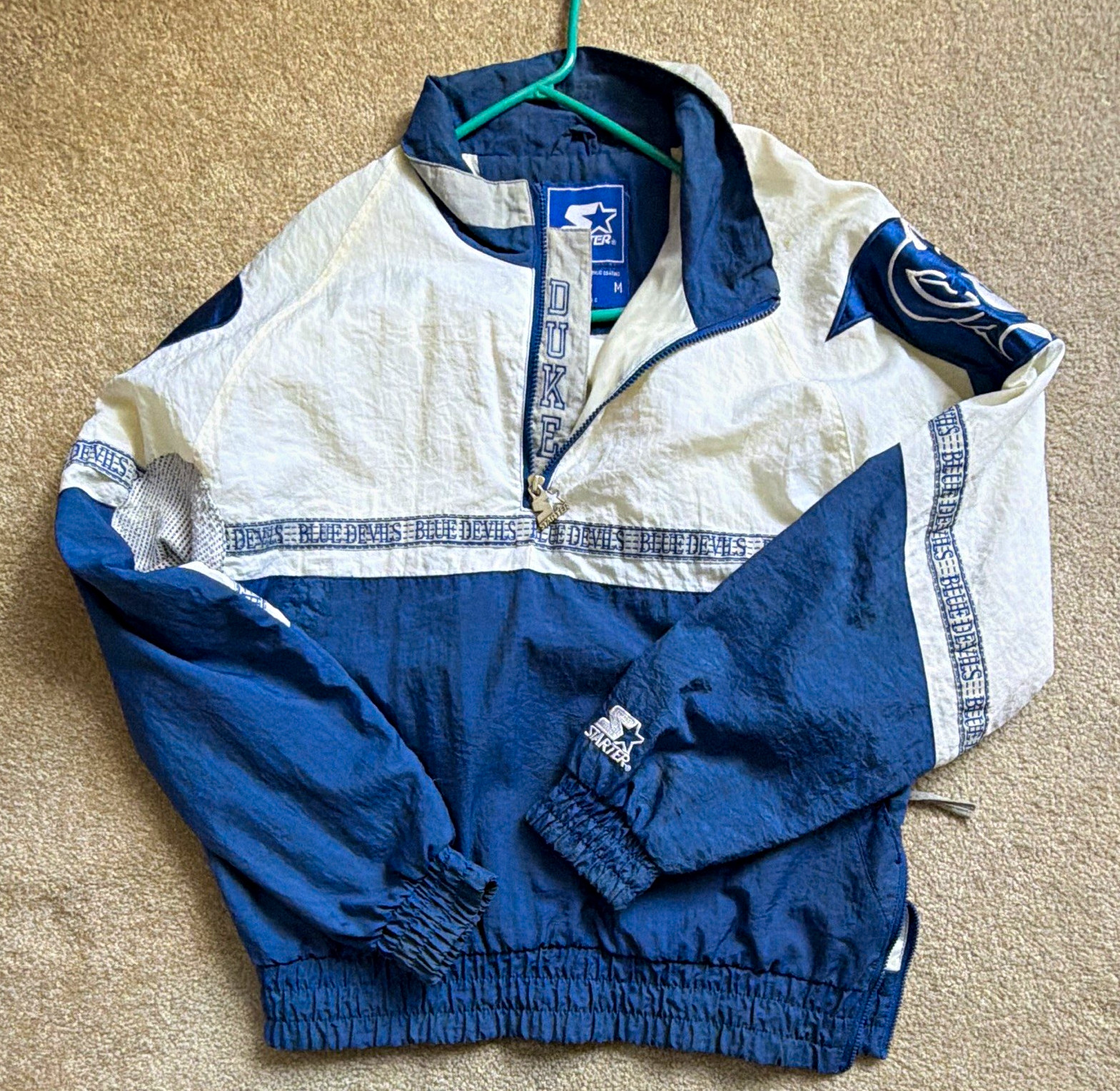 Vintage Starter Duke Blue Devils NCAA Pullover Half-Zip Jacket Size M Blue/White