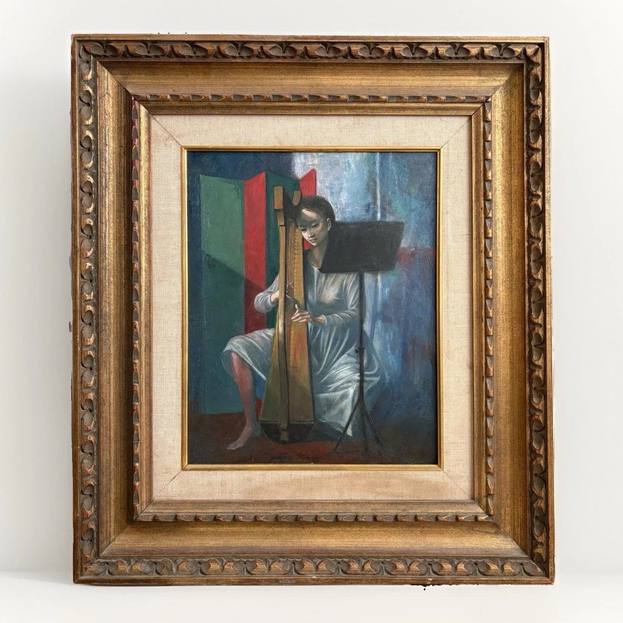 Jean-Pierre Alaux “La Harpe Irlandaise” Original Oil Painting 1950 Beaux-Arts