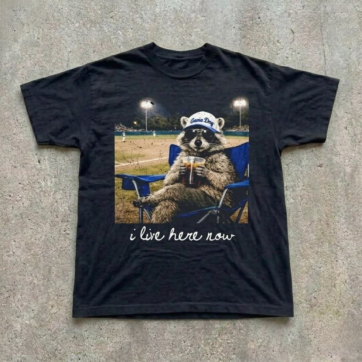 Black Graphic Tee With Raccoon Funny TShirt Animal Cool Tee