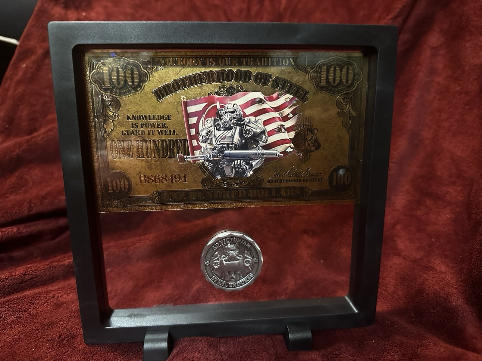 Rare Fallout Brotherhood Of Steel Bill + Coin | 3D Floating Display