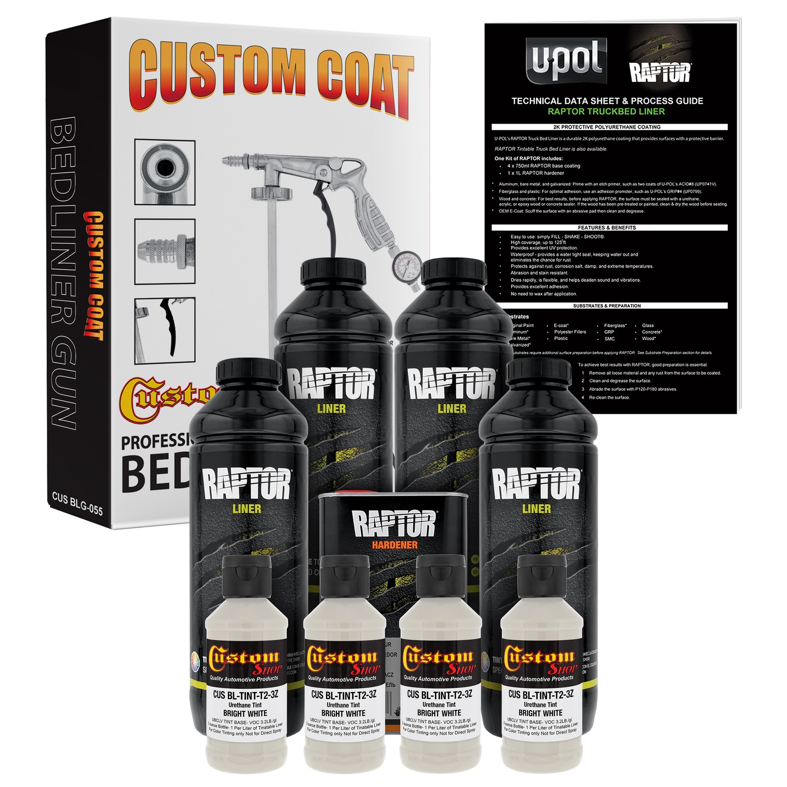 Raptor Bright White Urethane Spray-On Truck Bed Liner Spray Gun, 4 Liters