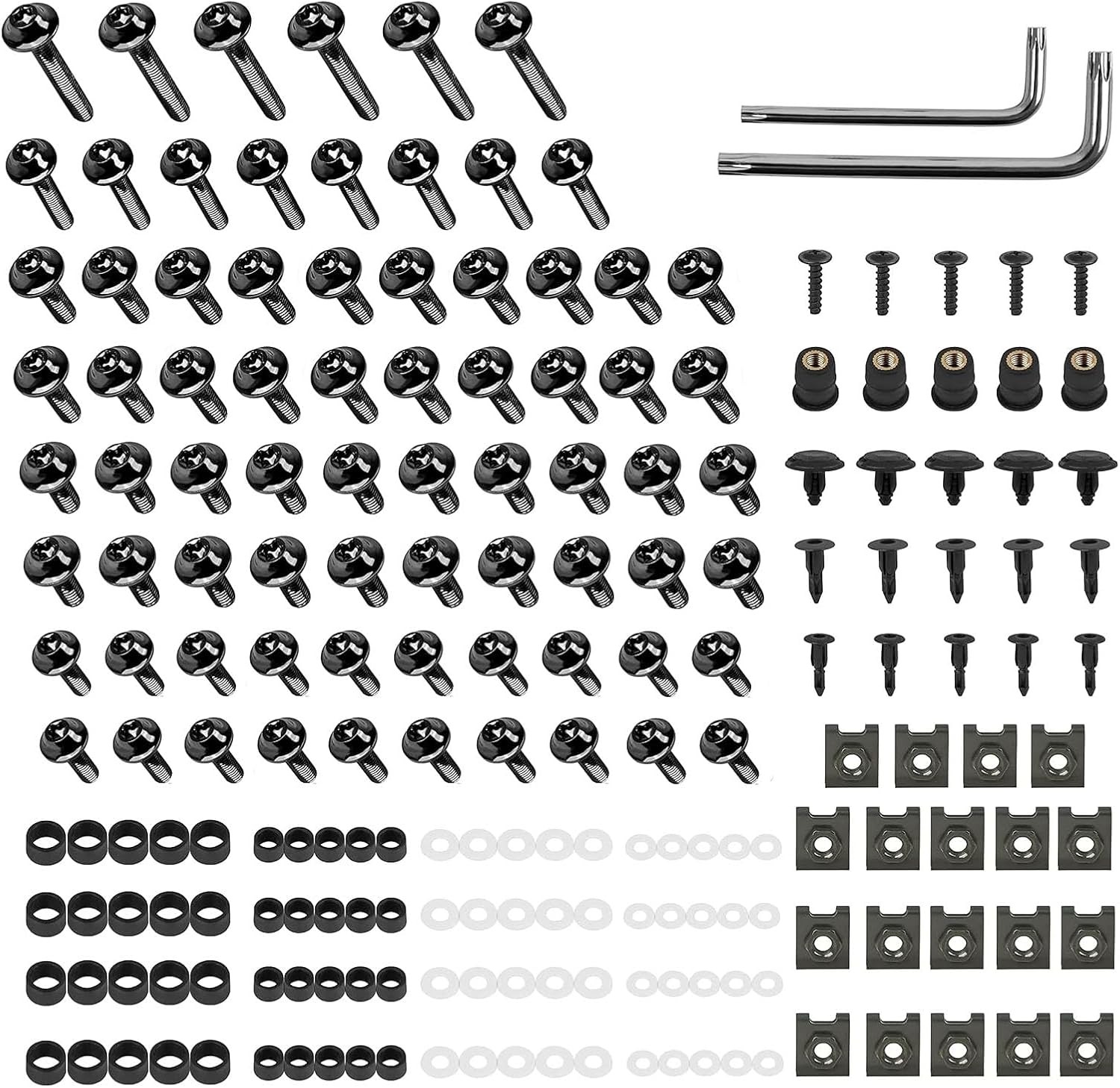 Motorcycle Fairing Bolt Kit 210Pcs Stainless Steel Fairing Screws Clips - Black