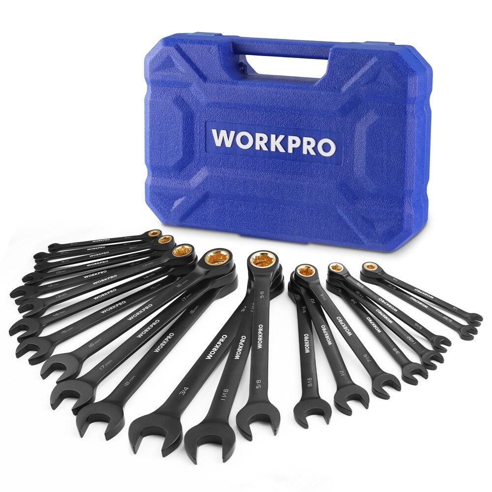 WORKPRO 22-Piece Ratcheting Wrench Set 72 Teeth Anti-slip with Organizer Box USA WORKPRO 22-Piece Ratcheting Wrench Set 72 Teeth Anti-slip with Organizer Box USA