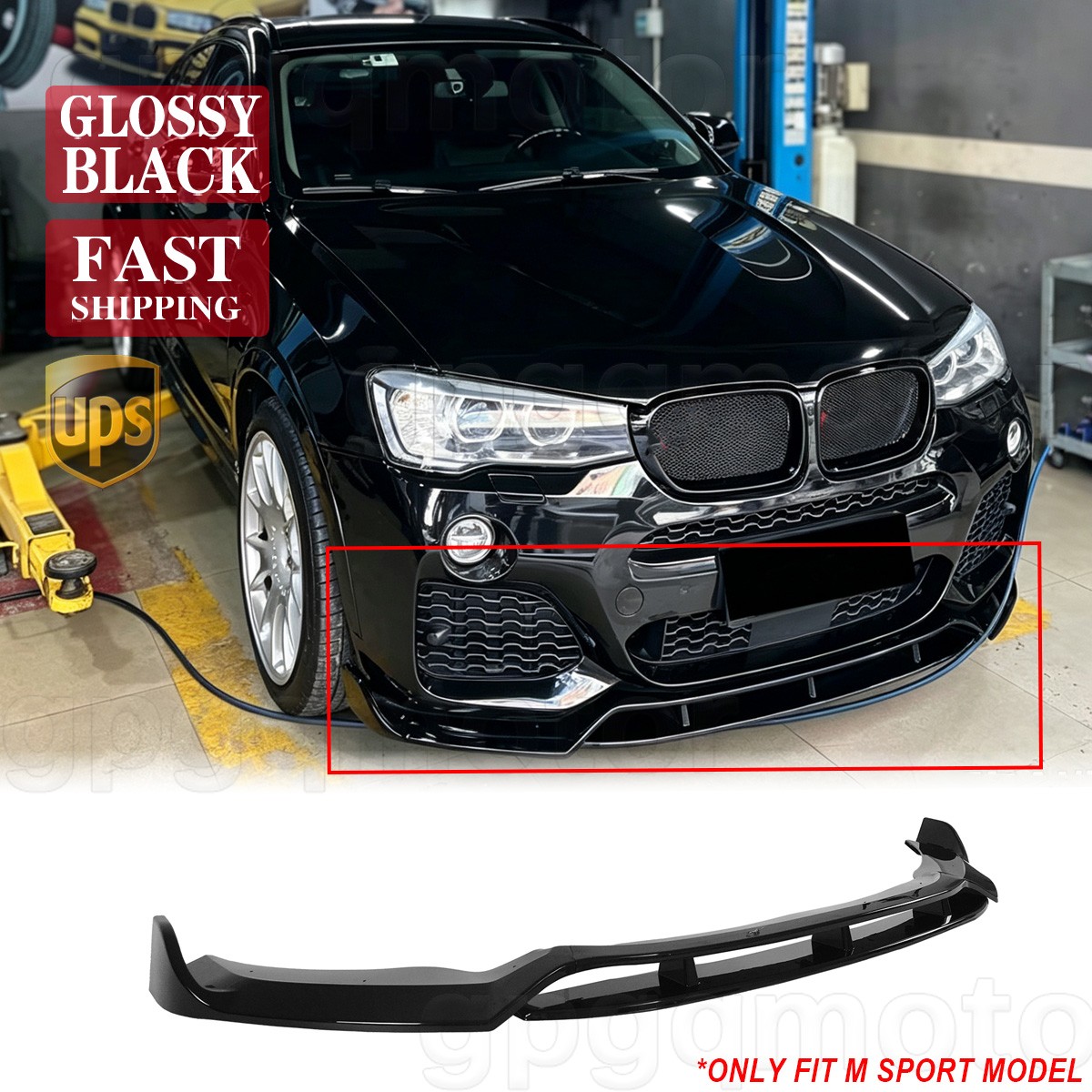 For BMW X3 F25 X4 F26 LCI M Sport 2014-17 GT Style Glossy Black Front Bumper Lip