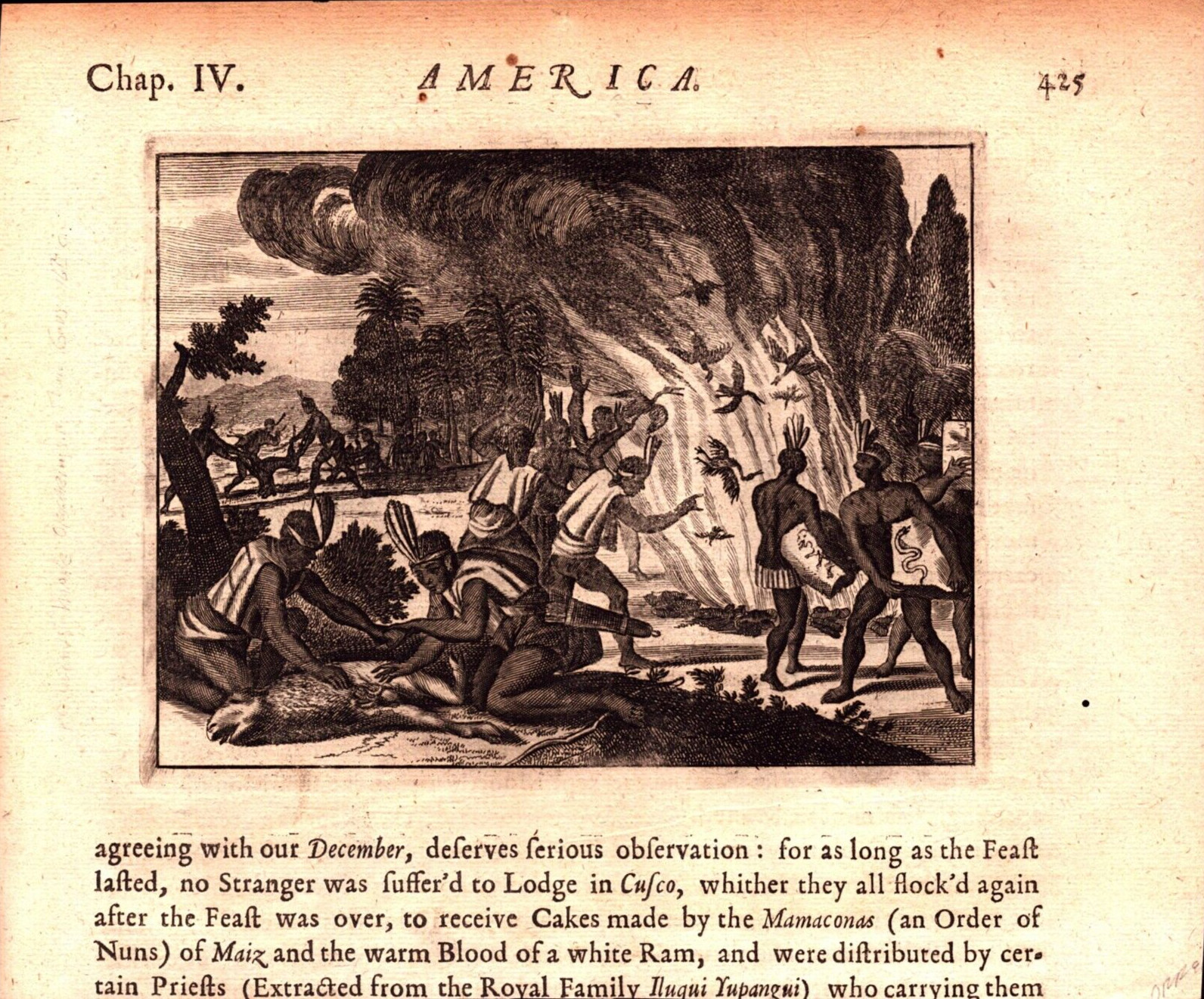 Indigenous Festival-Cusco–1671 Antique Engraving-Ogilby’s America (Montanus)