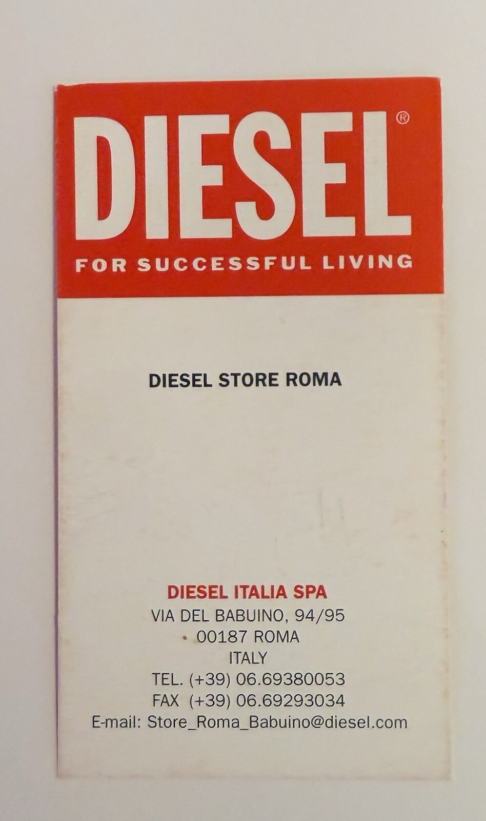 Original Business Card Diesel Store Roma Rome Italy