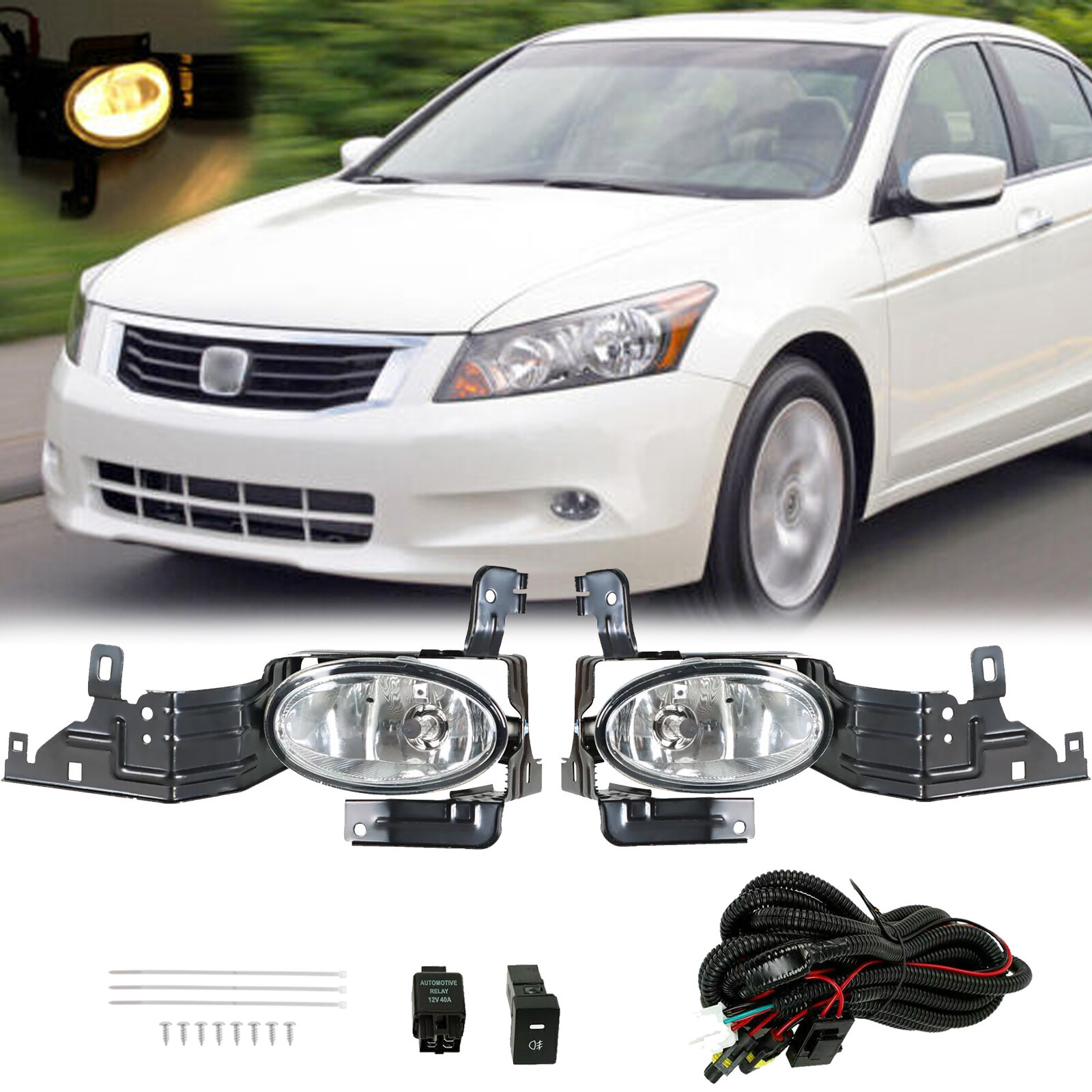 For 2011-2012 Honda Accord Sedan Clear Fog Lights Bumper Driving Lamps+Switch