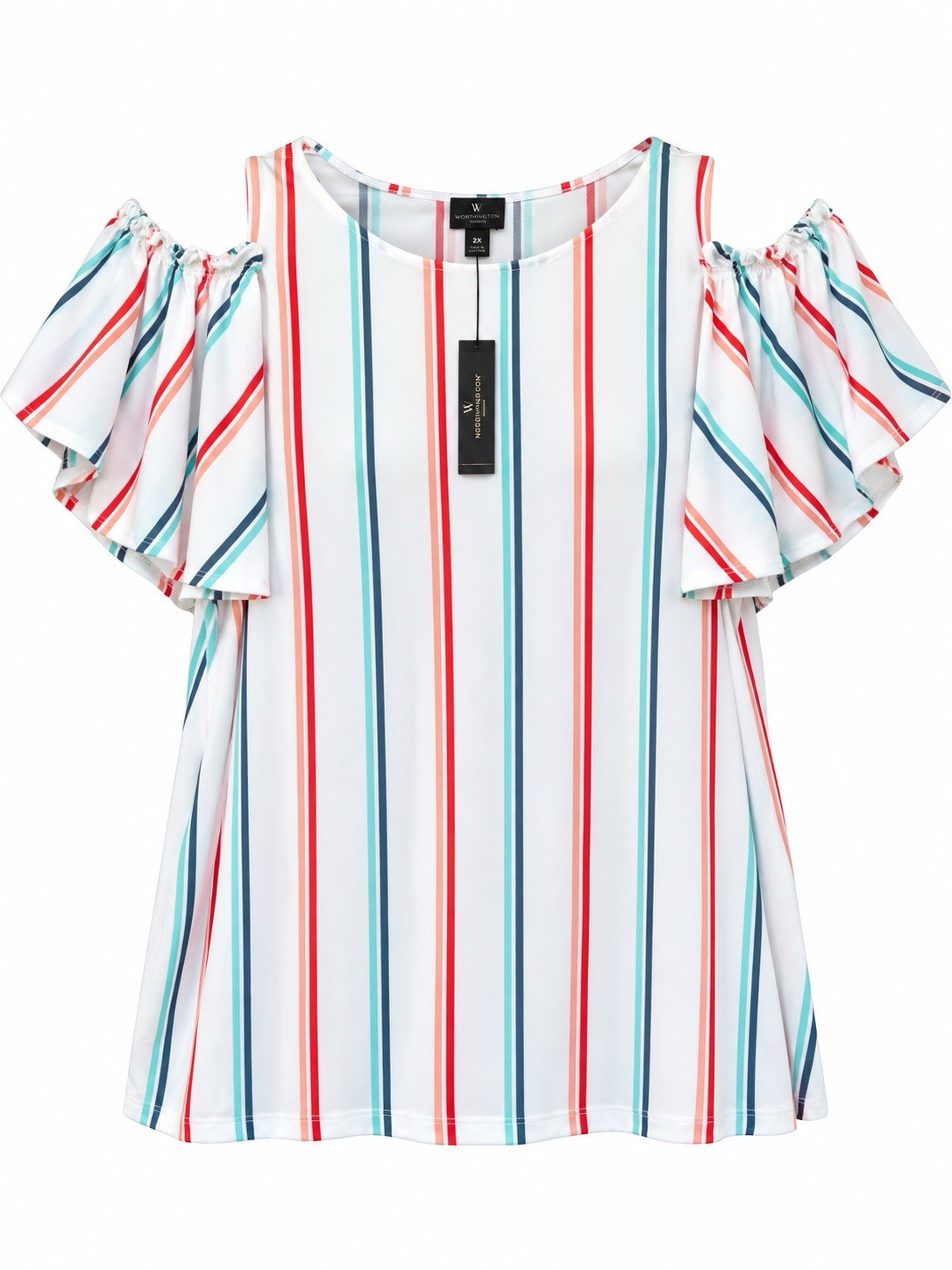 Worthington Striped Cold-Shoulder Top w/Short Flutter Sleeves. Women’s 2X NWT Worthington Striped Cold-Shoulder Top w/Short Flutter Sleeves. Women’s 2X NWT
