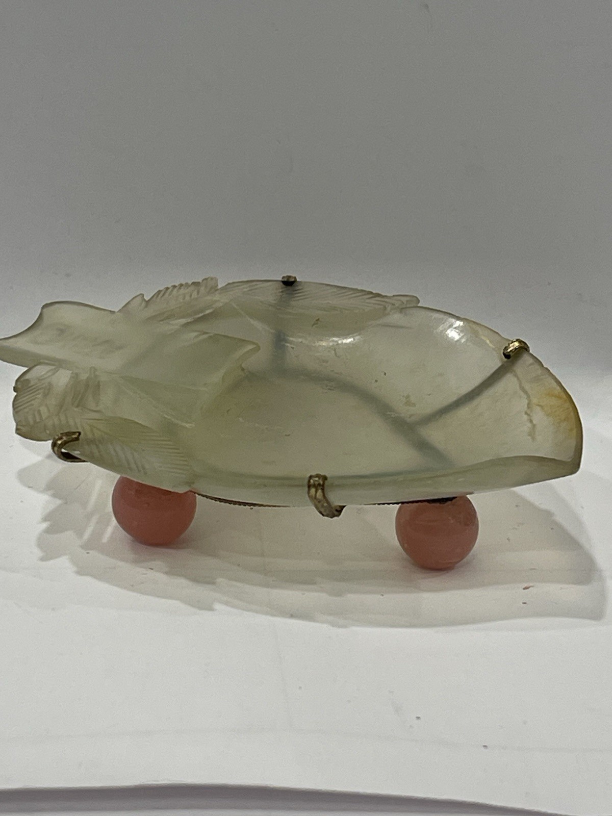 LATE 19TH CENTURY CHINESE CARVED JADE TRINKET DISH~TRANSLUCENT JADE Pink Feet
