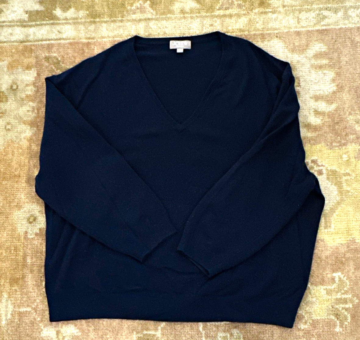 J.CREW Women’s Navy Cashmere Knit Pullover Sweater V-Neck Size XL Long Sleeve