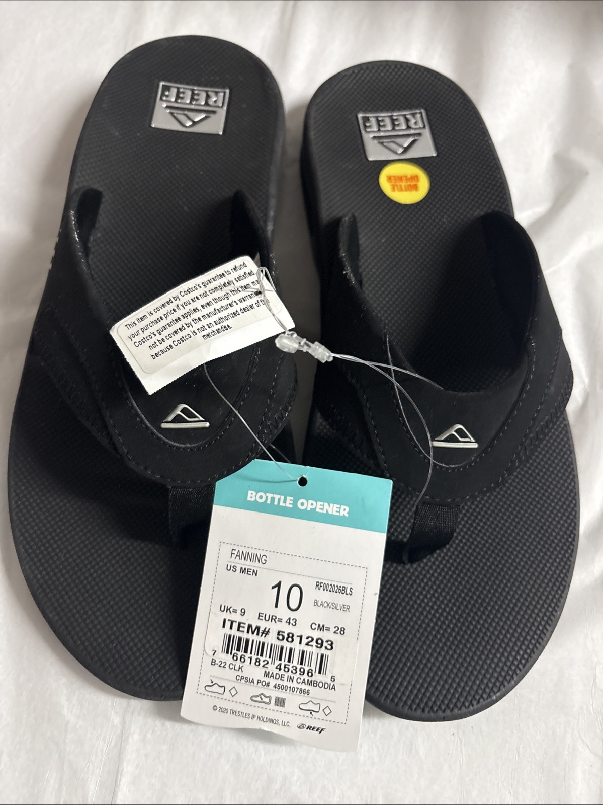 Reef Flip Flop Sandals With Bottle Opener Black Size 10 Men’s
