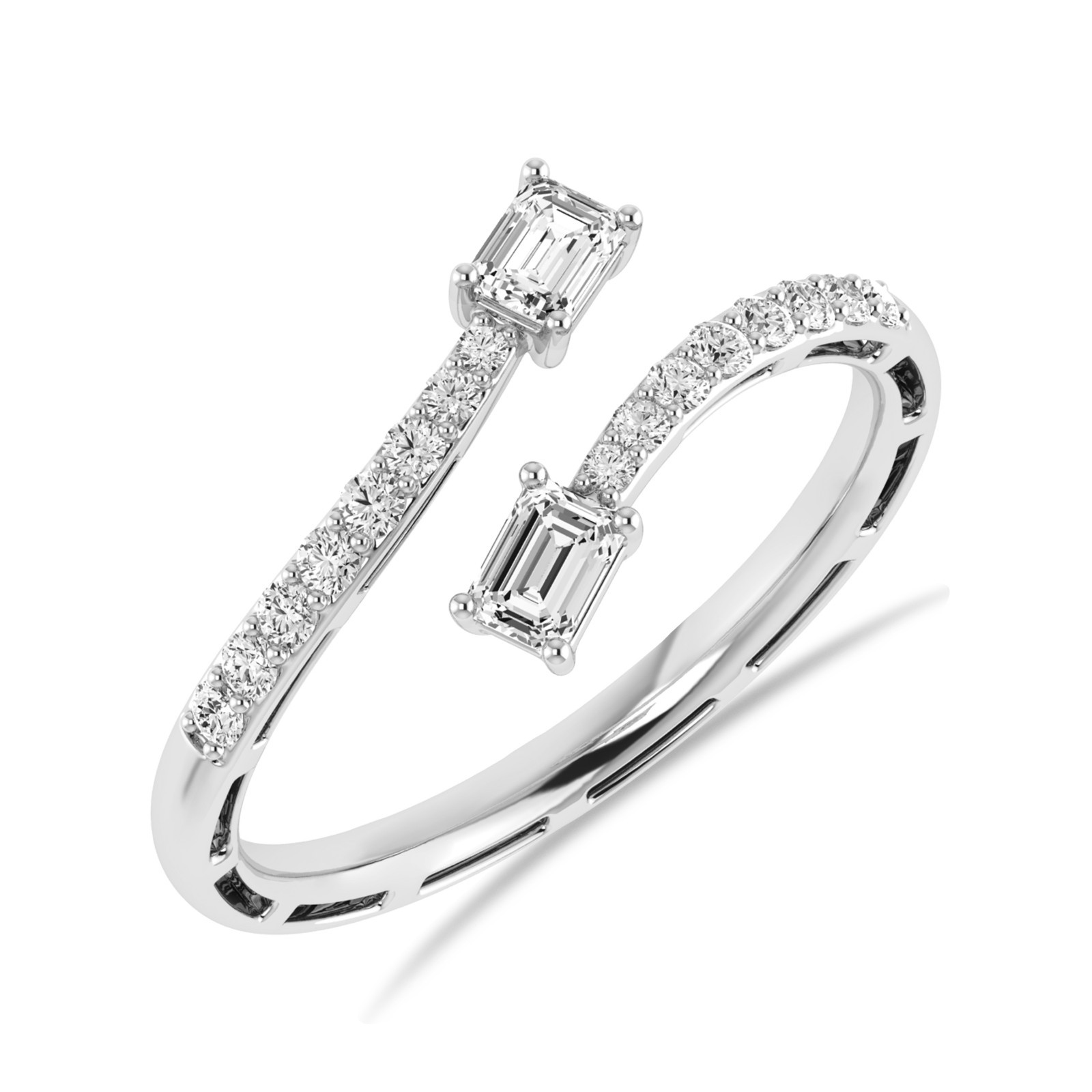 10K White Gold Bypass Ring for Womens 1/2 CTW Natural Diamond Stacking Band