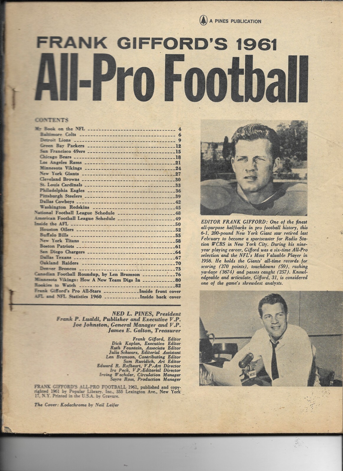 FRANK GIFFORD'S 1961---ALL-PRO FOOTBALL MAGAZINE