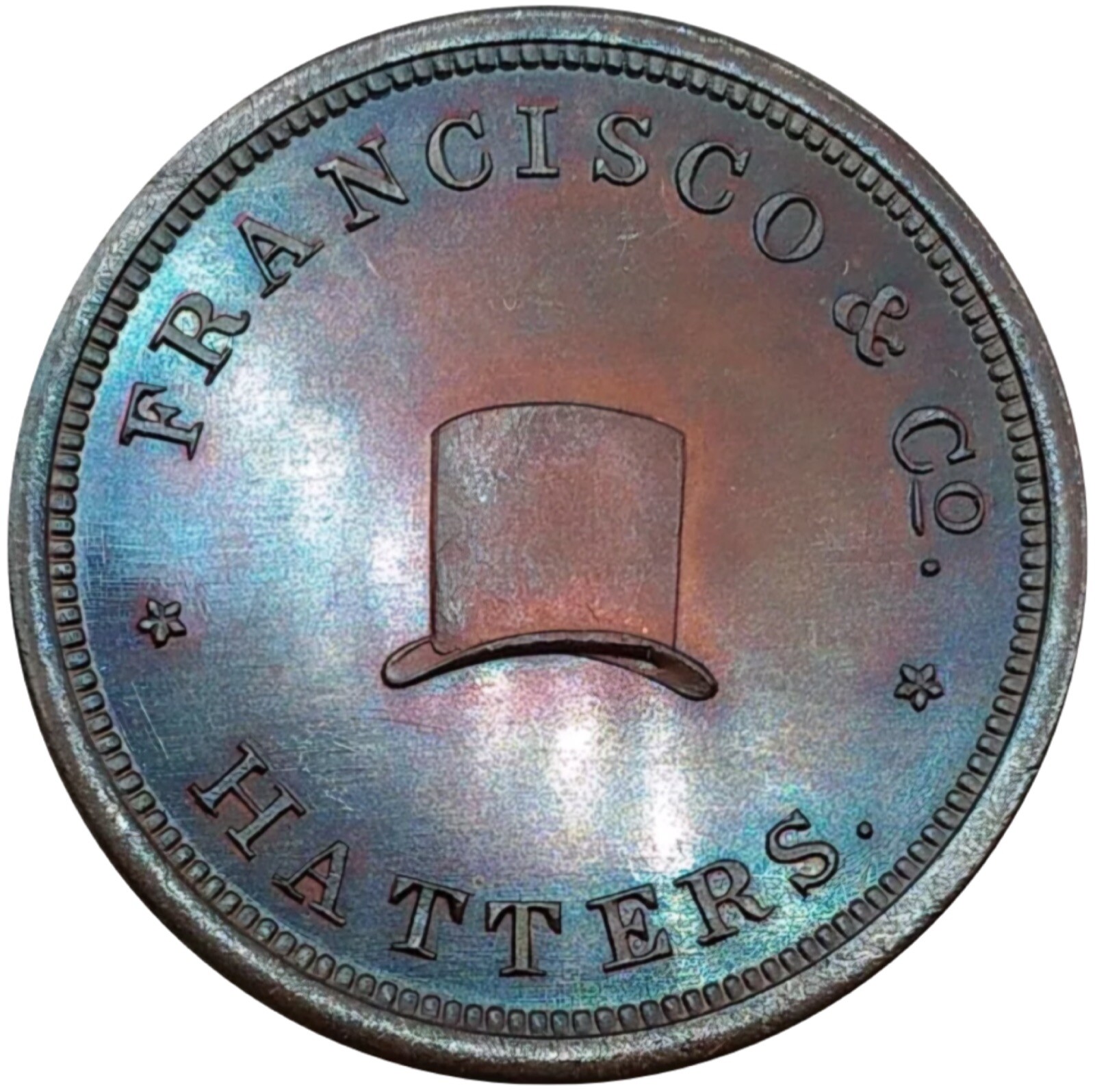 (1850\'s) Memphis TN 11a (R-5) Hatters Francisco & Co Merchant Token (1850\'s) Memphis TN 11a (R-5) Hatters Francisco & Co Merchant Token