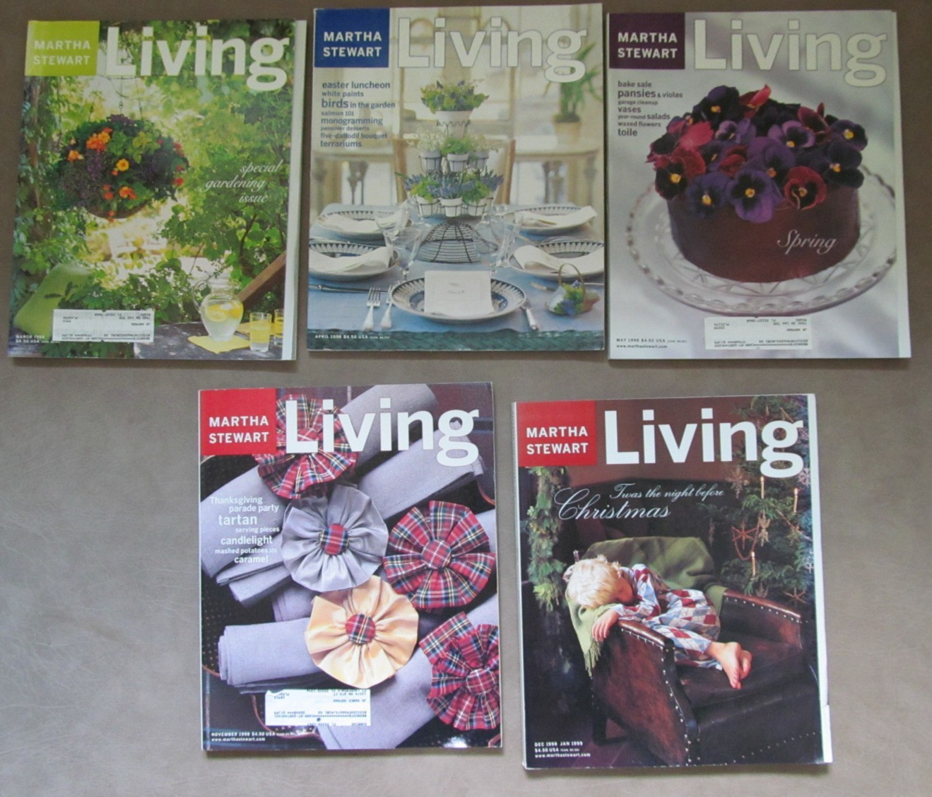 Vintage 1998 Martha Stewart Living Magazine Lot, 5 Issues with Recipe Cards