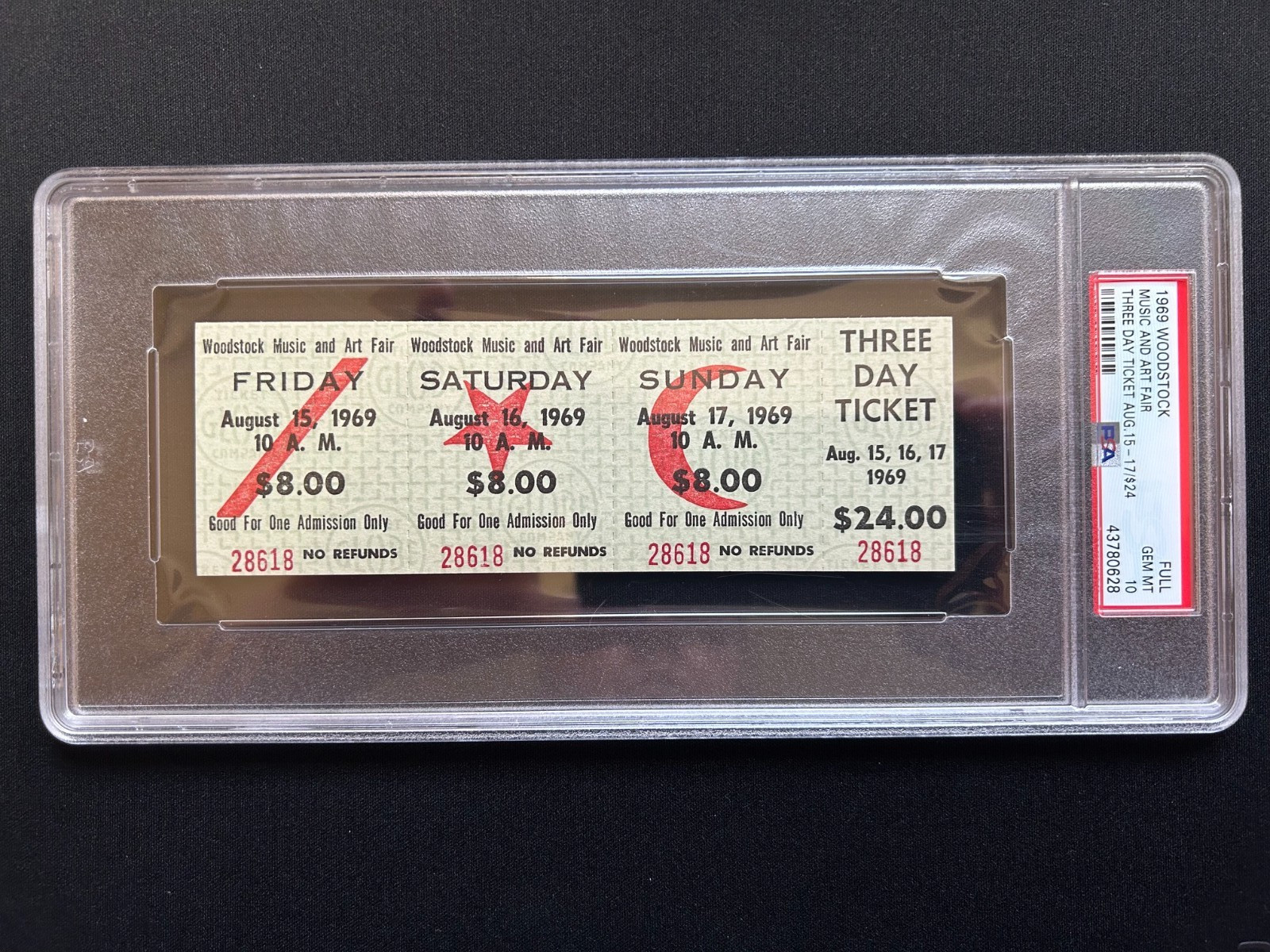 1969 WOODSTOCK 3 DAY CONCERT FULL TICKET HENDRIX/JANIS JOPLIN PSA 10 GEM MINT