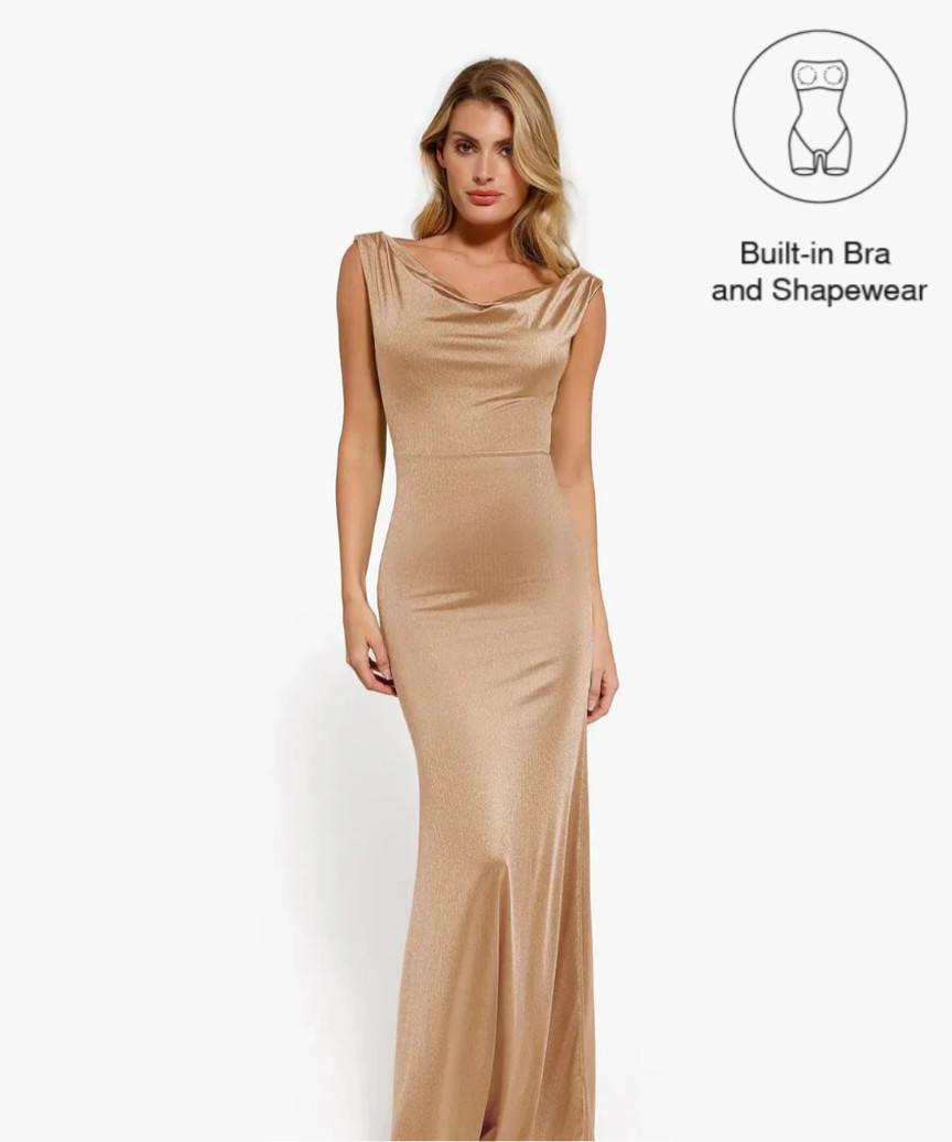 Popilush shapewear convertible shine sculpting mermaid dress - champagne, small