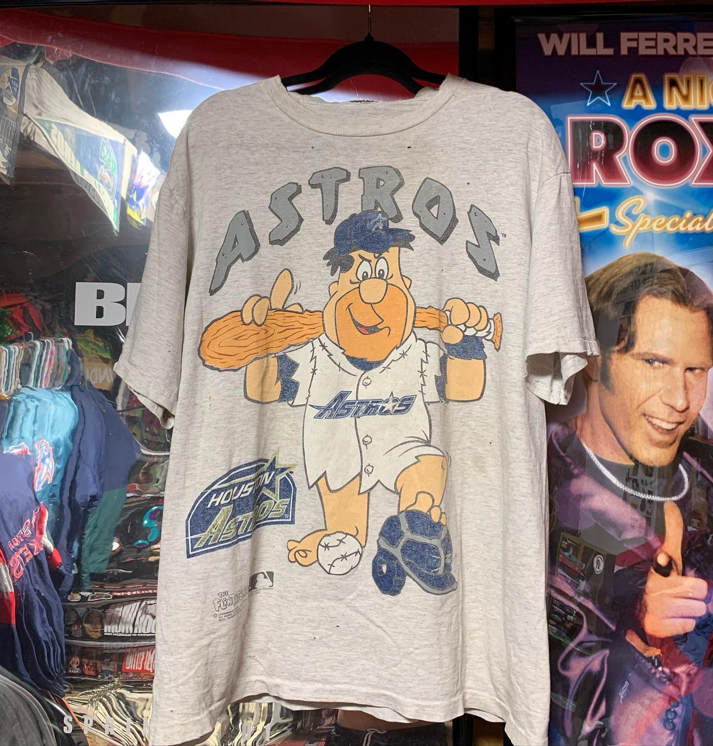 Vtg Houston Astros MLB Baseball Flintstone 90s Rare Gray T shirt Unisex HN8317