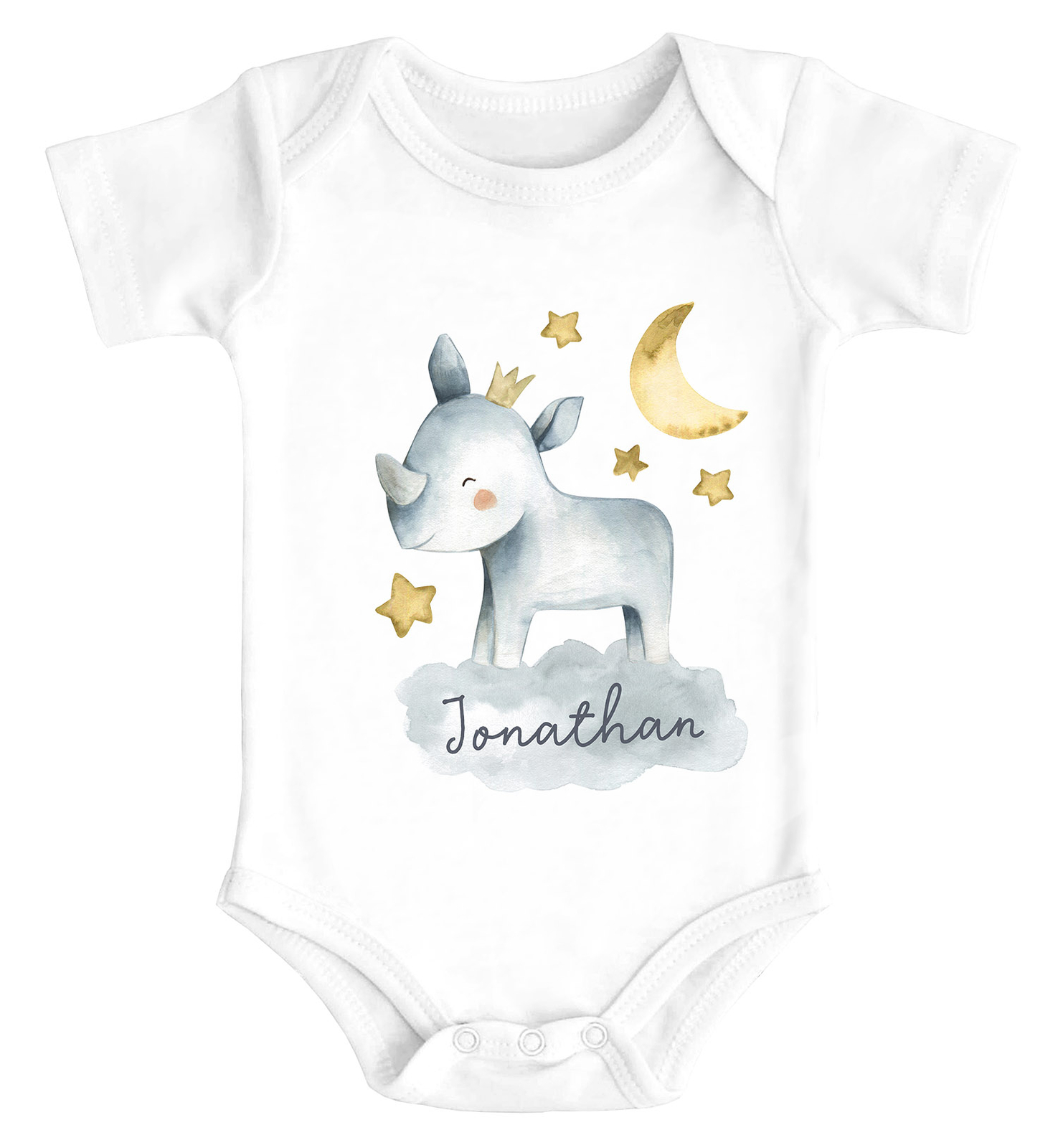 Baby Bodysuit With Name Print Animal Print Rhino Lion Elephant