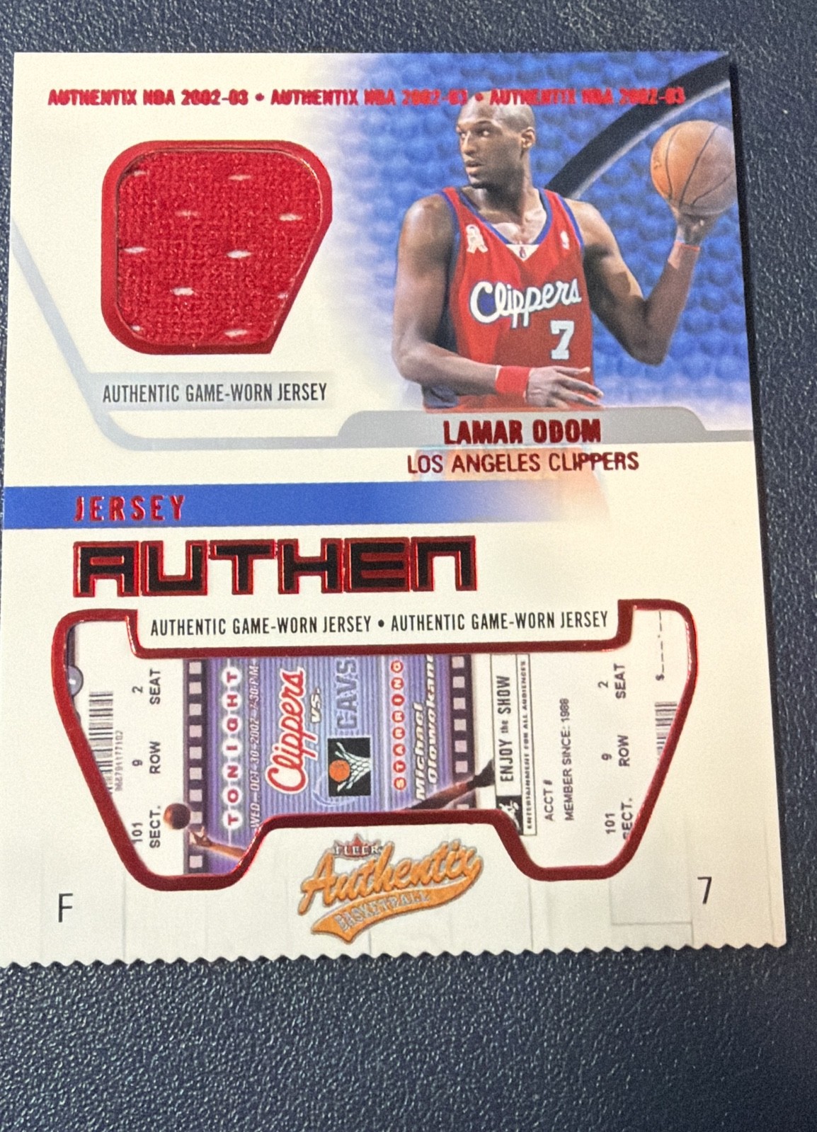 2002-03 Fleer Authentix - Jersey Authentix Lamar Odom #JA-LO Ripped (MEM)