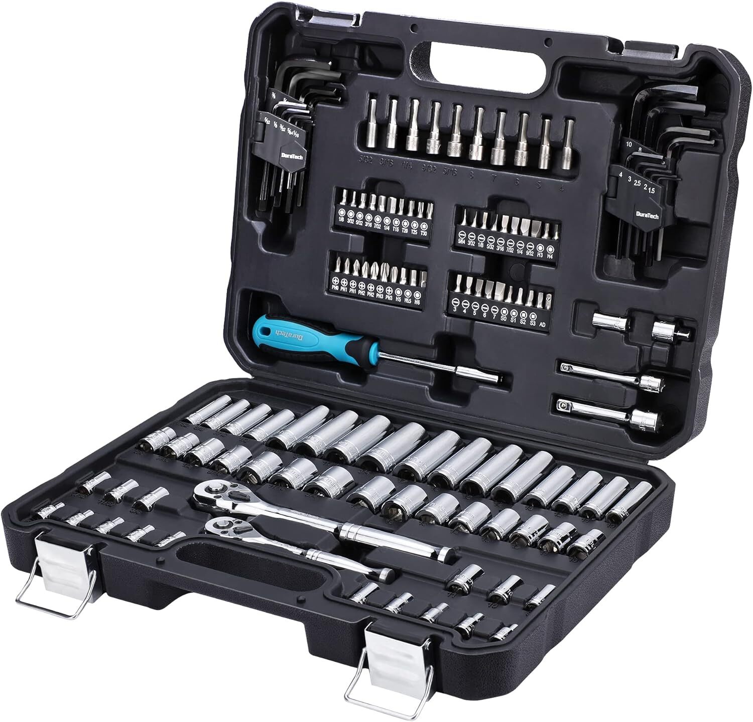 DURATECH 121PC Mechanics Tool Kits SAE/Metric Sockets Set 72-Tooth Drive Ratchet DURATECH 121PC Mechanics Tool Kits SAE/Metric Sockets Set 72-Tooth Drive Ratchet