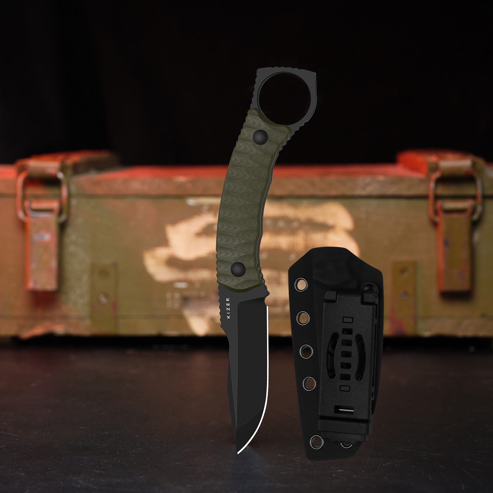 Kizer BILLY BONES TACTICAL Fixed Knife AEB-L Blade G10 Handle + Sheath Camping