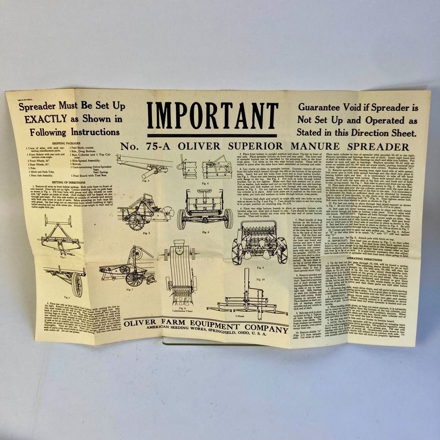 Vintage 1936 Oliver Superior Manure Spreader Directions No. 75-A Brochure Vintage 1936 Oliver Superior Manure Spreader Directions No. 75-A Brochure