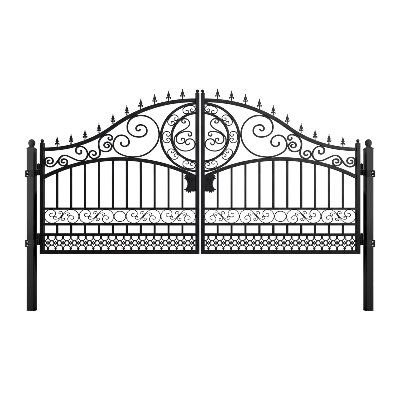 14FT European Dual Swing Iron Gate with Posts | Anti-Rust for Driveway Outdoor
