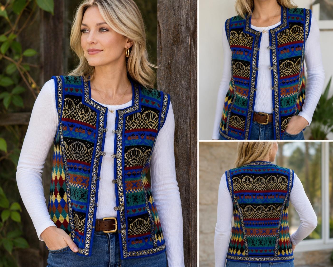 Vintage Vrikke Wool Vest Irene Haugland Zahl Norway Nordic Folk Art Size S