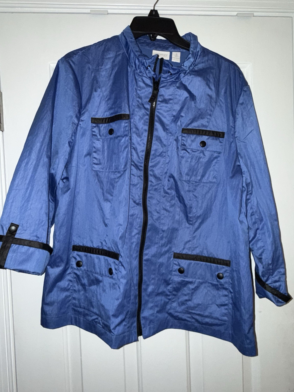 Zenergy by Chico\'s Women\'s Lightweight Windbreaker Jacket Navy Blue, Size 3/ 12