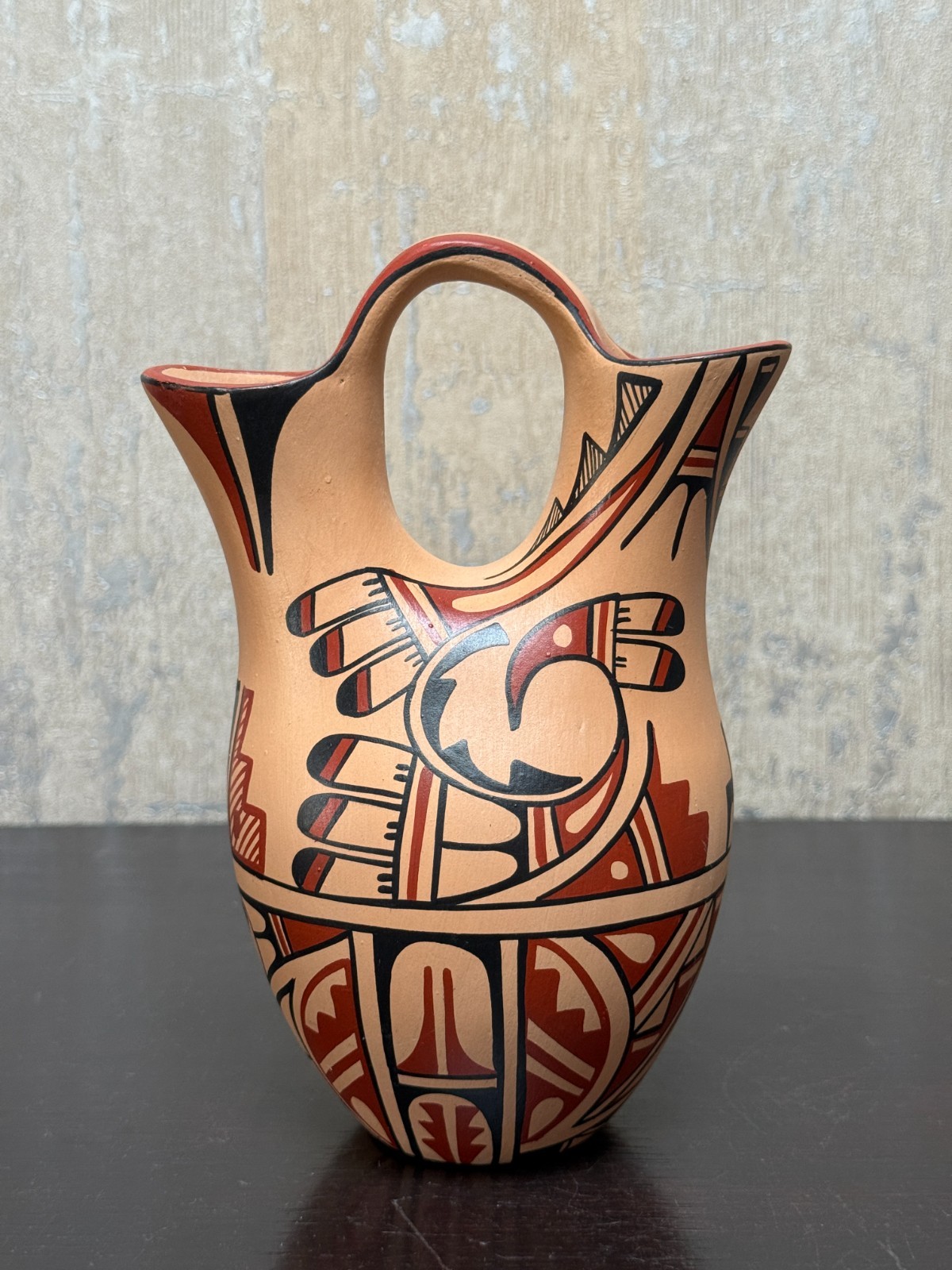 Vtg. Jemez Pueblo Wedding Vase Signed R. Sabaque Native American Pottery 7.75\