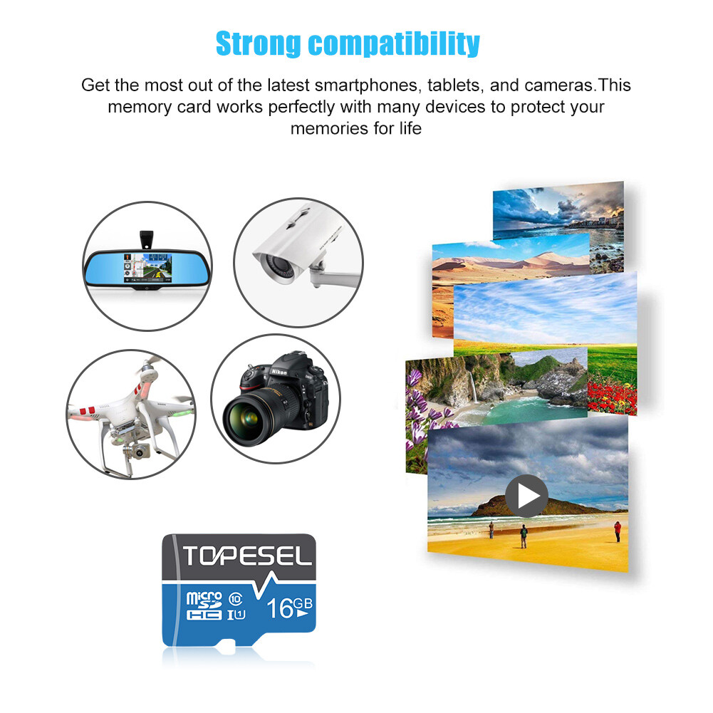 TOPESEL 16GB Ultra Micro SDHC SD Card C10 TF Cards Memory 1/10/100pcs Wholesale 
