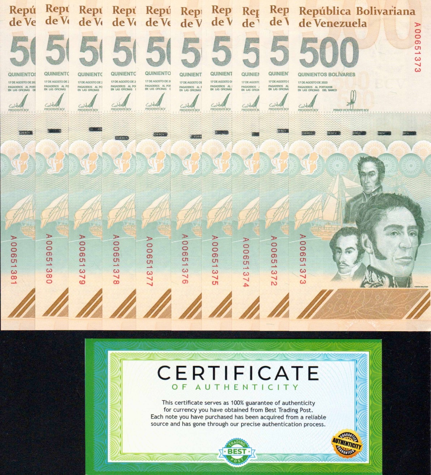 VENEZUELA 500 DIGITALES 2023 qty 10 CIR 500 million bolivar COA USA SELLER COA-1
