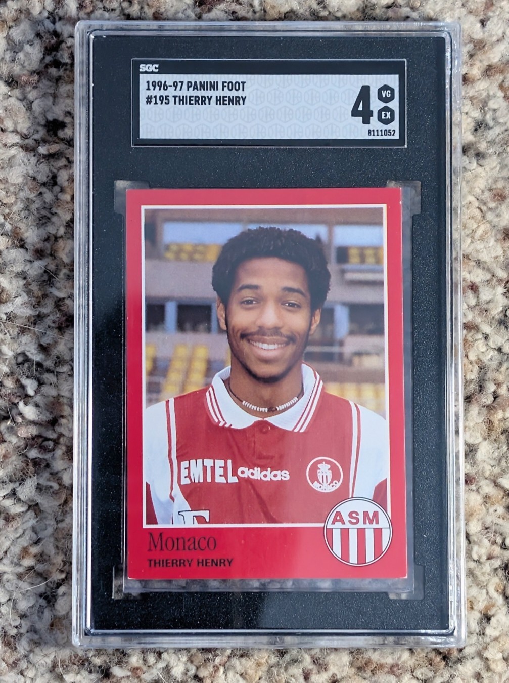 Panini 1996-1997 97 Foot #195 Thierry Henry Monaco Rookie Card Sticker SGC 4