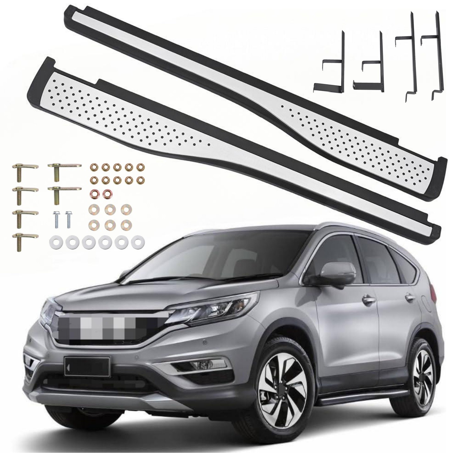 Side Steps Aluminum Running Boards Black&Silver Anti-Slip For Honda CR-V 2013-16