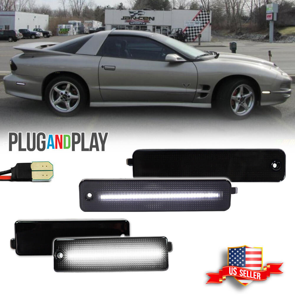 4PCS Smoked White LED Front & Rear Side Marker Lights For 98-02 Pontiac Firebird