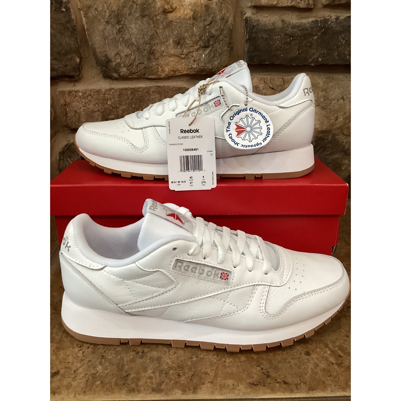 Reebok Classic Leather White Gum Sole Shoes 100008491 Mens 9 Womens 10.5 New