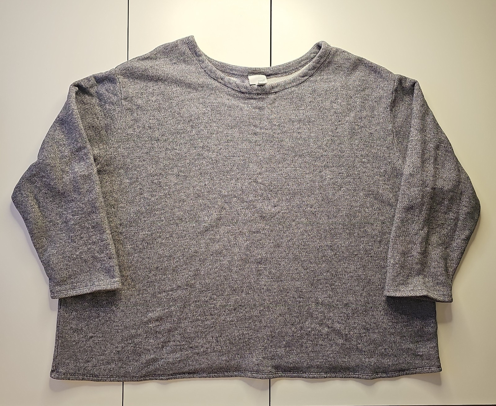 Pure Jill J Jill Womens 3X Gray Herringbone Cotton 3/4 Sleeve Boxy Pullover Top