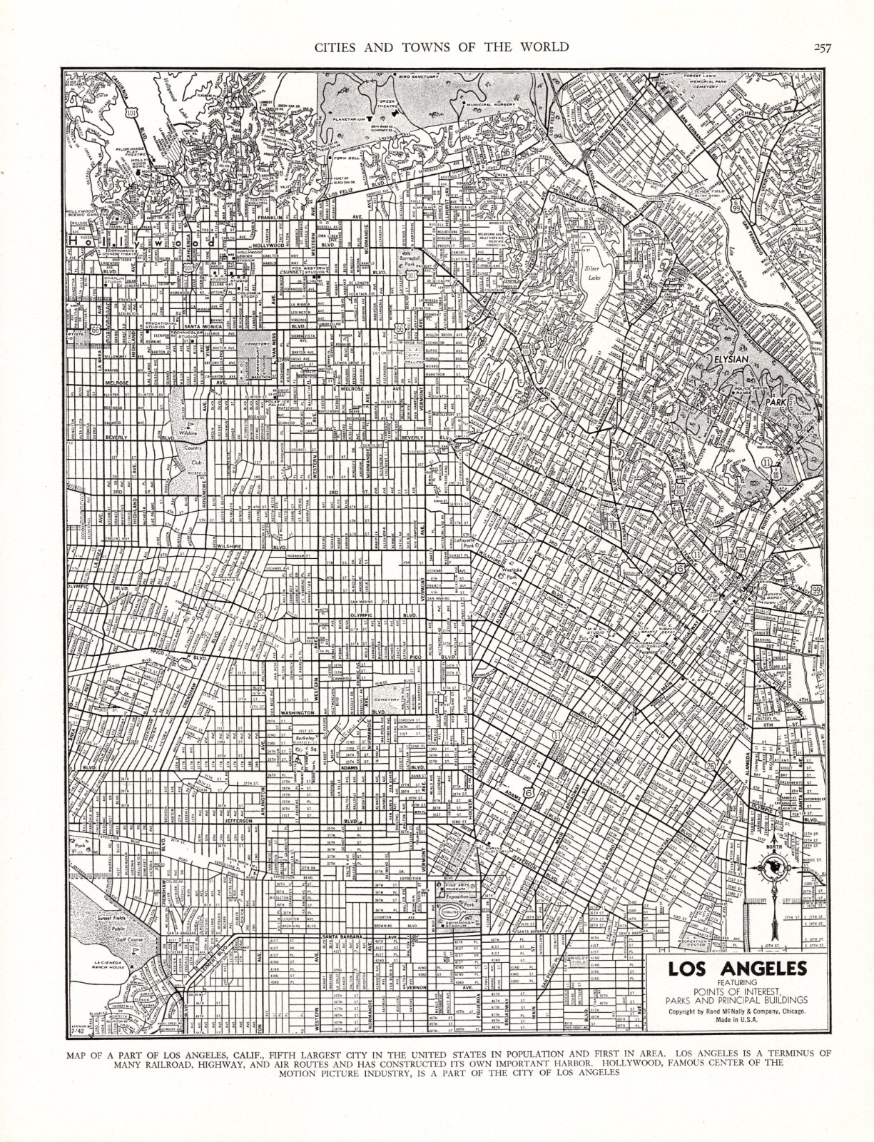 1945 Vintage Los Angeles California Map City Map of Los Angeles Street Map 3234