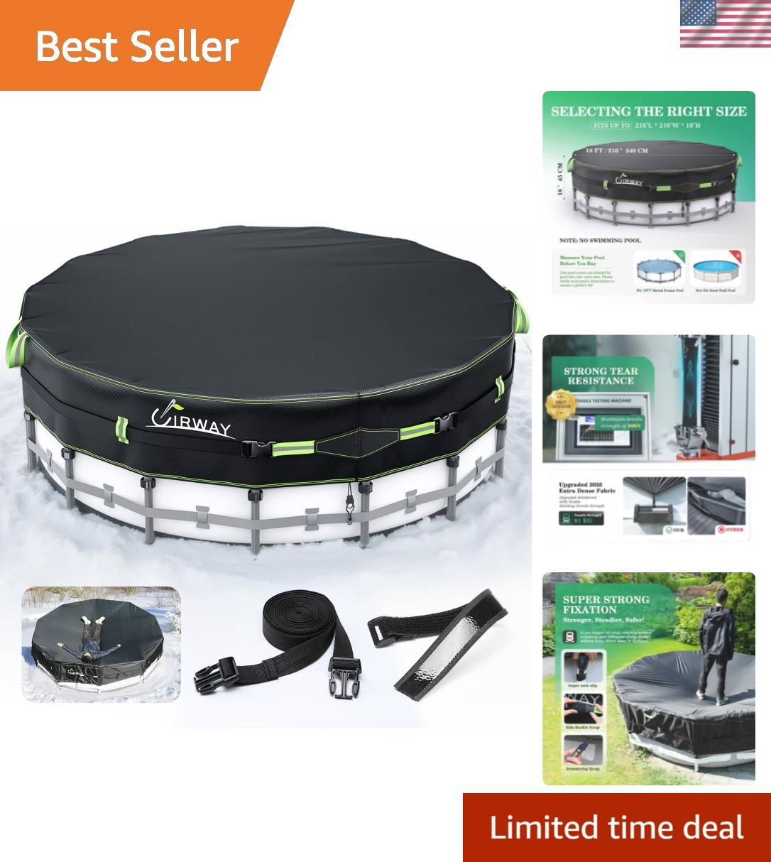 Upgraded 18FT Round Pool Cover - Ultimate Winter Protection with 500D Fabric