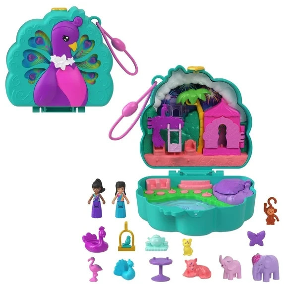 Polly Pocket Peacock Garden Compact with 2 Micro Dolls and Pets, Travel Toy Polly Pocket Peacock Garden Compact with 2 Micro Dolls and Pets, Travel Toy