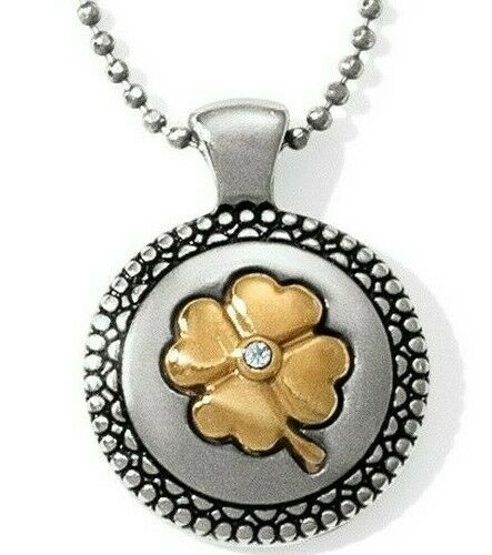 NWT Brighton CHERISHED LUCKY Gold Silver Charm Petite Shamrock Necklace MSRP $48