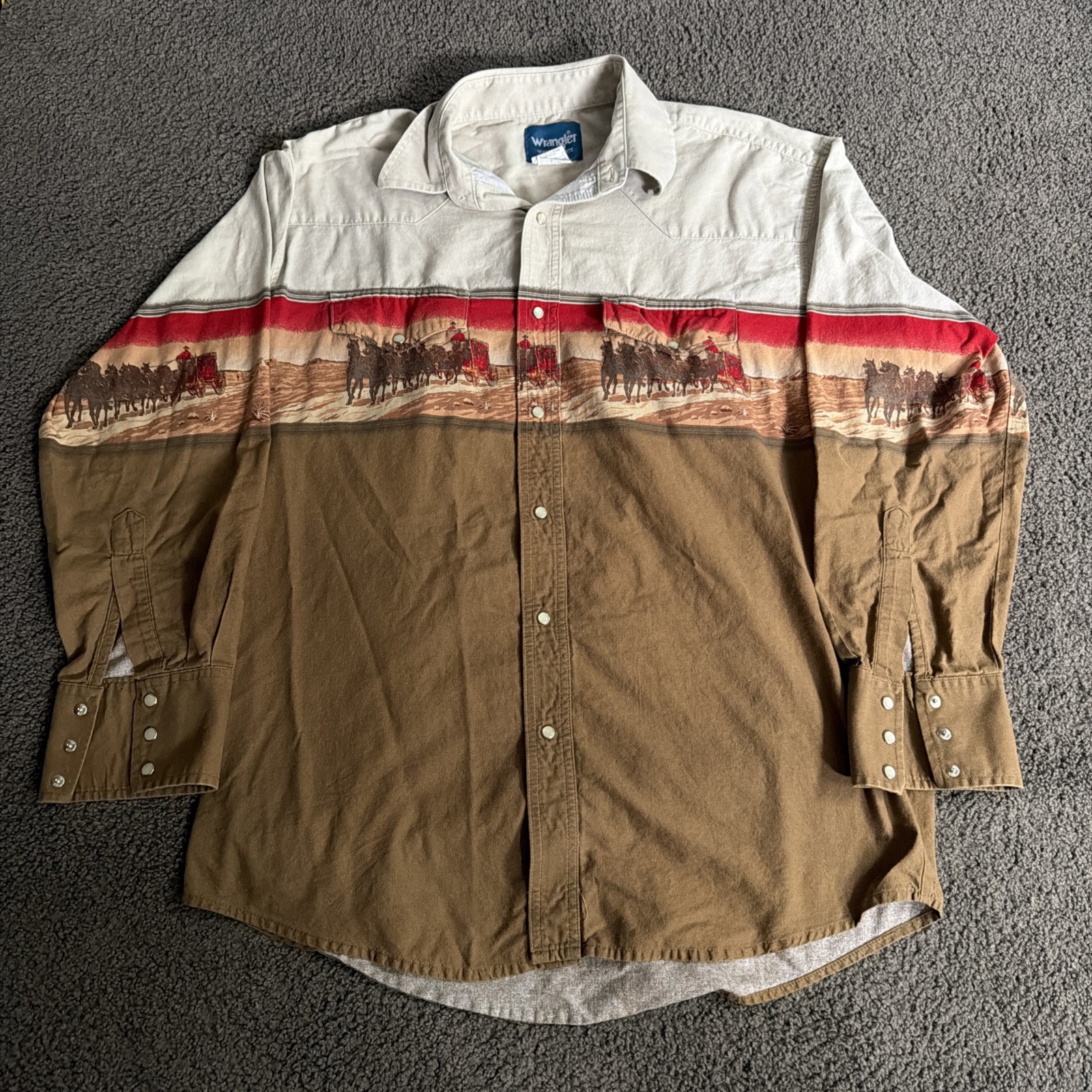 Vintage Wrangler Western Horse Shirt With Pearl Snap Mens L Vintage Wrangler Western Horse Shirt With Pearl Snap Mens L