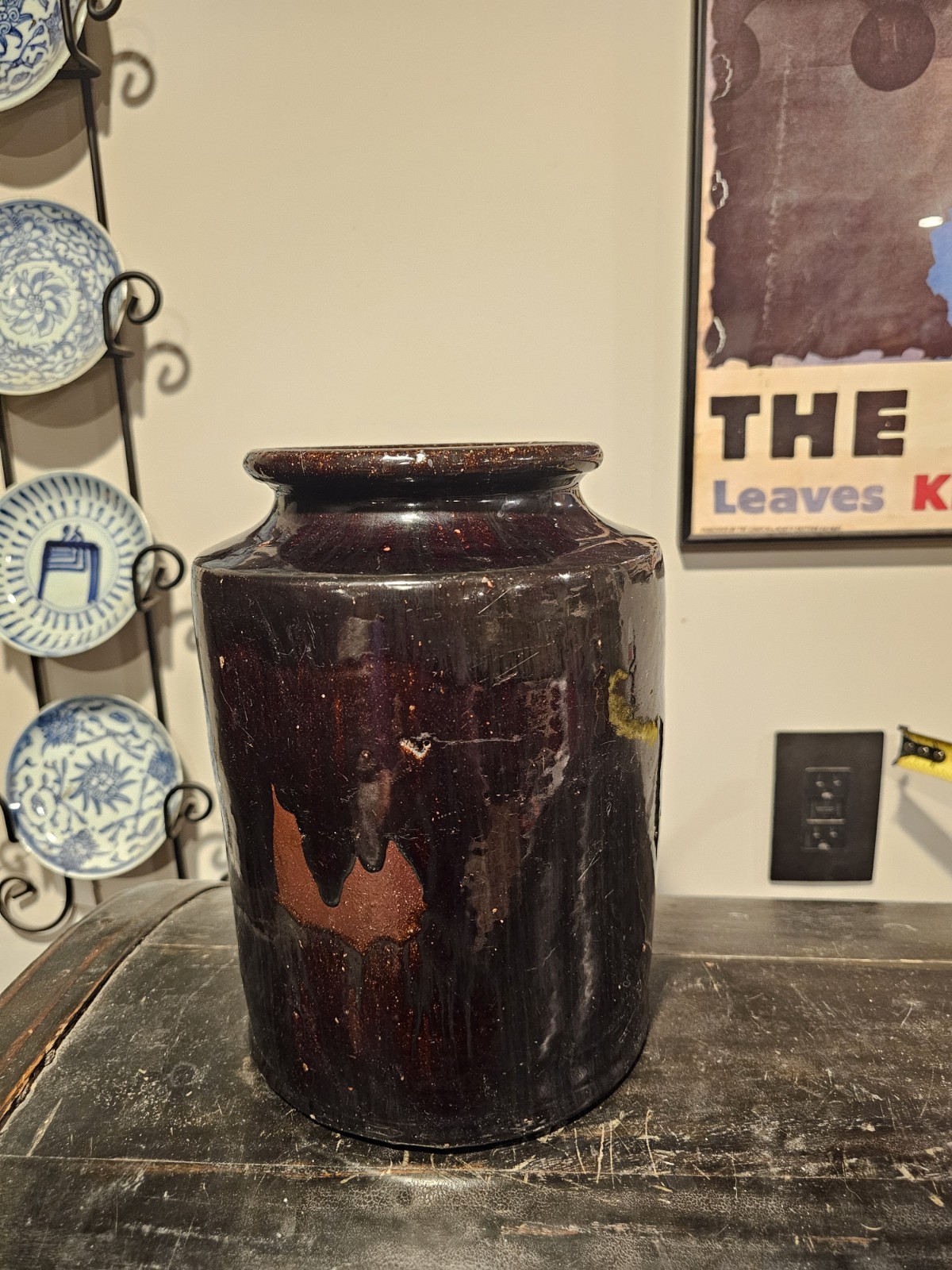 19th C. Redware Pottery Storage Jar Container Brown Glaze 9.5 19th C. Redware Pottery Storage Jar Container Brown Glaze 9.5