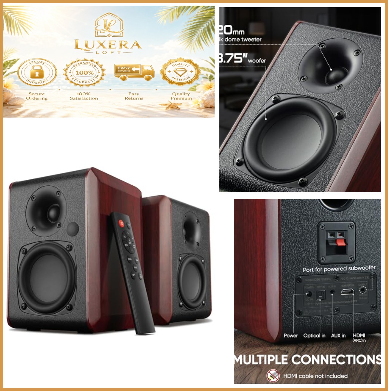NEW Powered Bluetooth Bookshelf Speakers 60W 3.75\