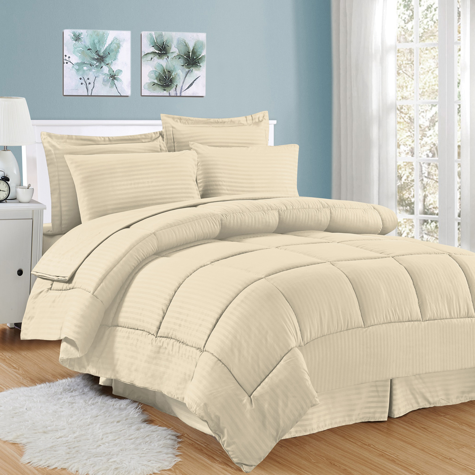 8 Piece Bed In A Bag Hotel Dobby Embossed Comforter Sheet Bed Skirt Sham Set