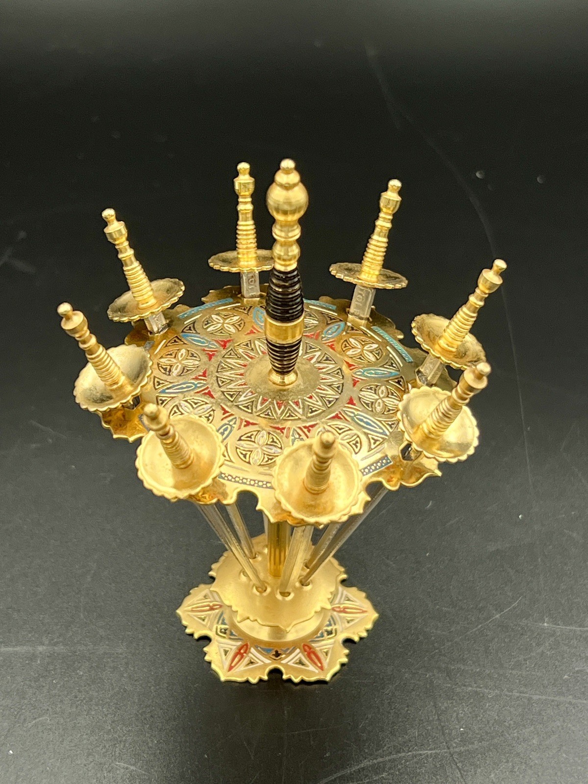 Vintage Toledo Spain Miniature Sword Cocktail Pick Set of 8 Swords With Holder