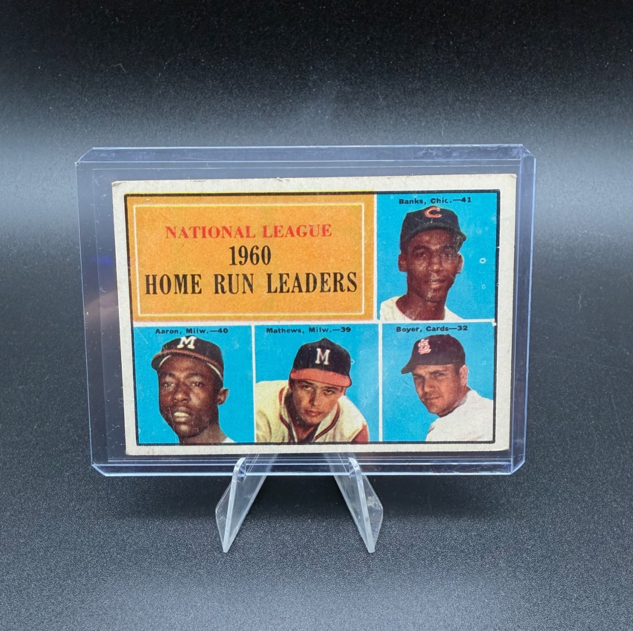 1961 Topps #43 NL Home Run Leaders Hank Aaron Ernie Banks Eddie Mathews VG-EX