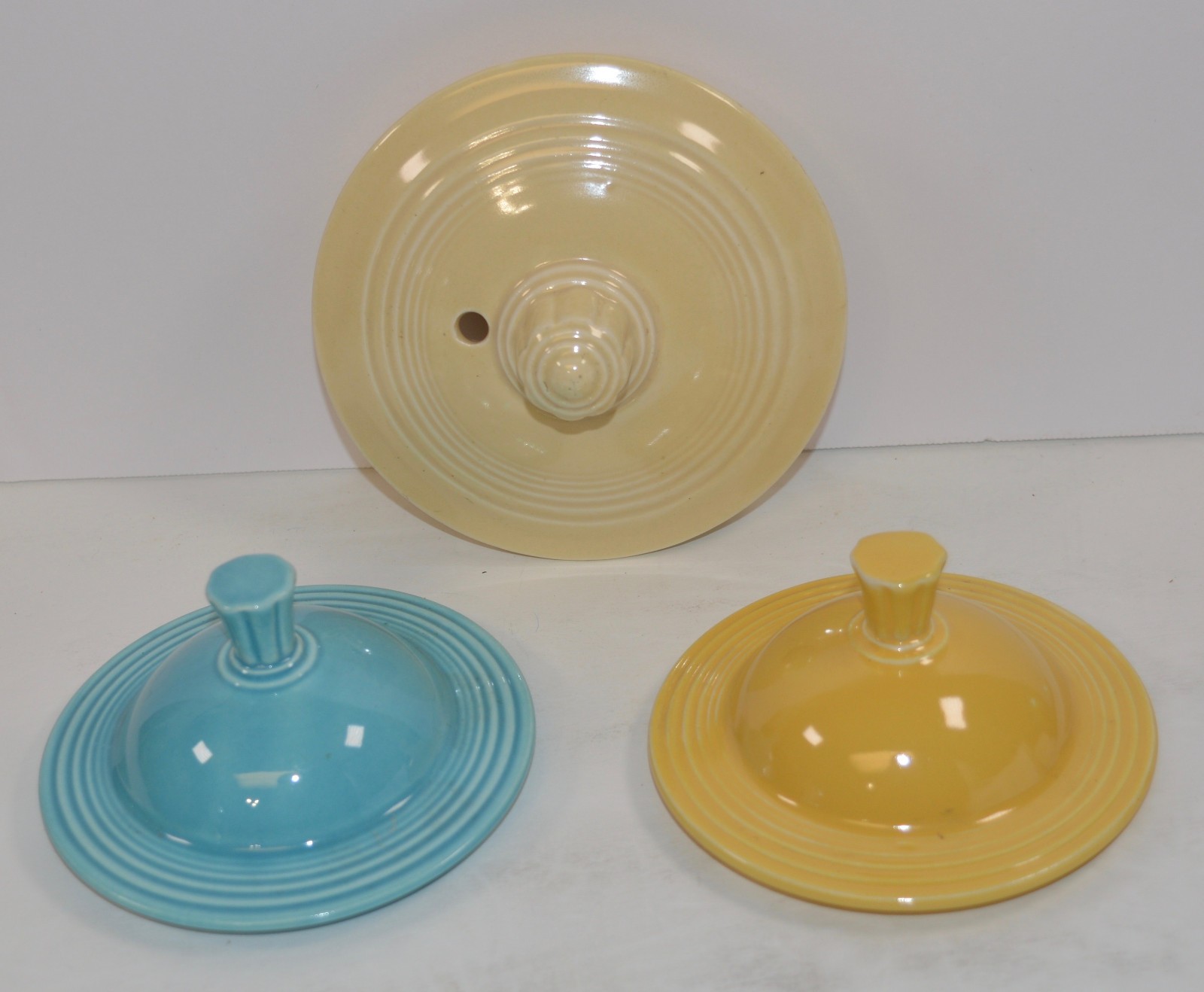 3 Vintage Fiesta Ware Lids 2 Sugar Bowls & 1 Tea Pot - All Excellent
