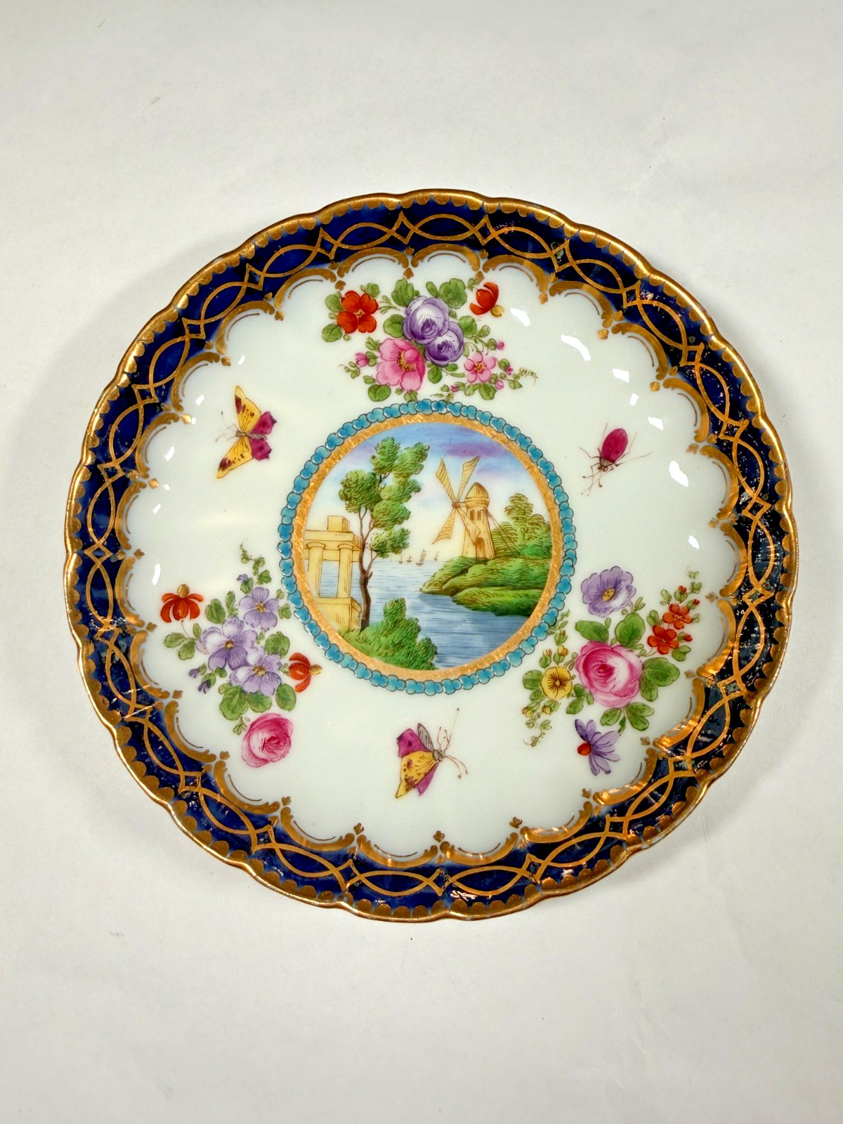 Rare 18thC Dr Wall First Period Worcester Plate Dalhousie Windmill c 1775